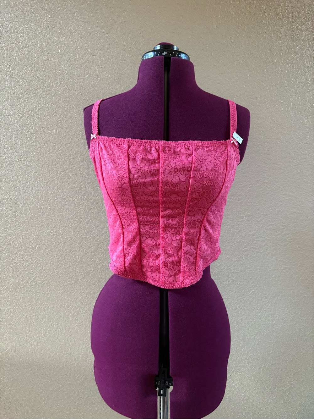 PINK Victoria's Secret Hot Pink Lace Corset-Style Camisole